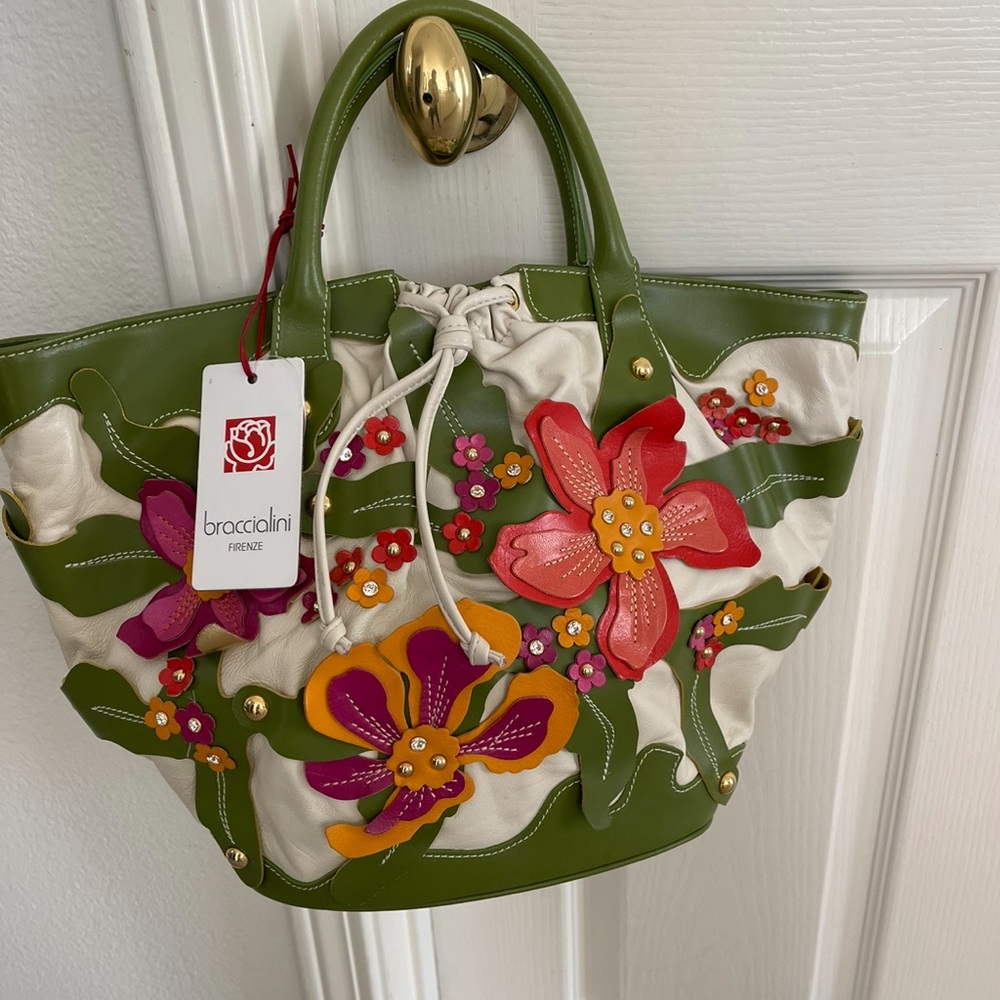 Green and Cream Floral Women's Bag italian brand